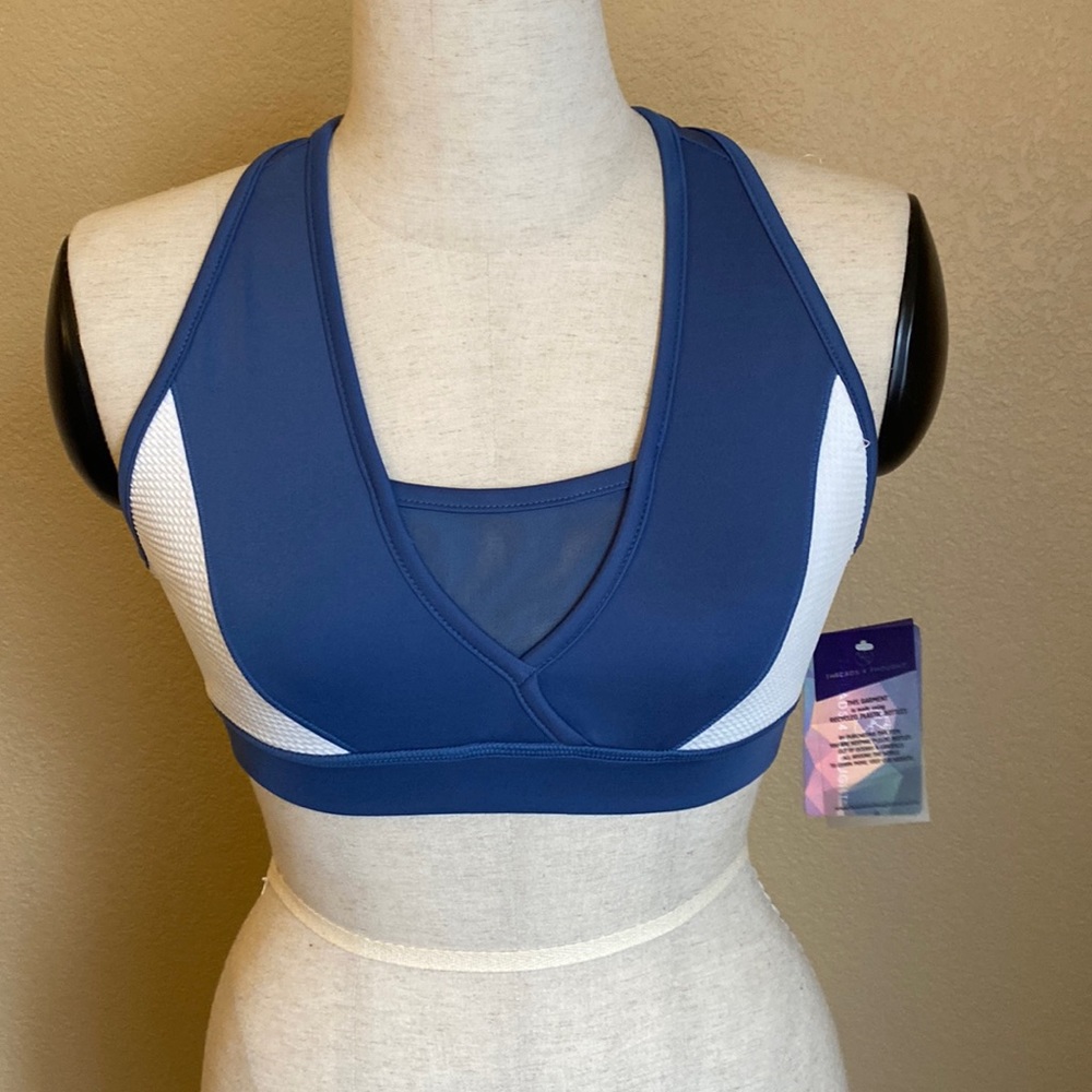 Blue and White Performance Sport Bra